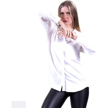 Exve Exclusive Beyaz Sade Tek Renk Nefes Alan Dokuma Kadın Viskon Uzun Gömlek Tunik