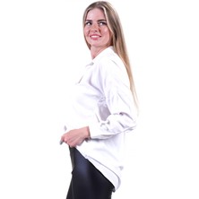 Exve Exclusive Beyaz Sade Tek Renk Nefes Alan Dokuma Kadın Viskon Uzun Gömlek Tunik