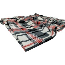 Ecotton Works Evcil Hayvan Kedi Köpek Polar Battaniyesi Gri ve Kırmızı Kareli Polar Battaniye