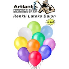 Artlantis Balon Renkli Lateks 10 Adet Renkli Balon 10'' Canlı Renkler Parti Doğum Günü Süsleme Malzemeleri Balon 26 cm