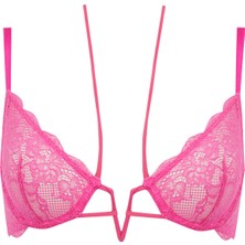 DeFacto Fall in Love Dantel Detaylı Kapsız Telli Bra A2917AX23HS Pembe 75C Poliamid Elastan Kumaş