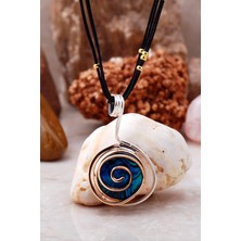 Sümer Telkari Okyanus Sedefi Taşlı Tasarım Gümüş Kolye 6447