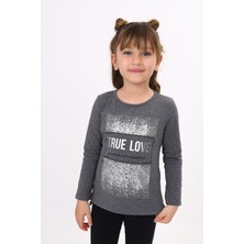 Toontoy Kids Kız Çocuk Varak Baskılı Taş Işlemeli Tişört