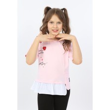 Toontoy Kids Kız Çocuk Cool And Fancy Yazılı Kalp Baskılı Tişört