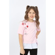 Toontoy Kids Kız Çocuk Cool And Fancy Yazılı Kalp Baskılı Tişört