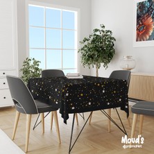 Moud's Siyah Yıldız Desenli Kare - Dikdörtgen Süet Dertsiz Masa Örtüsü