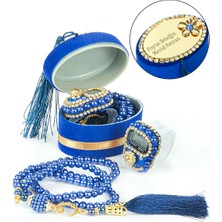 İhvan Online Isme Kadife Kutusunda Zikirmatik ve Inci Tesbihli Mevlüt Seti Lacivert