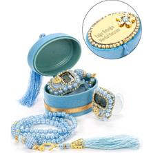 İhvan Online Isme Kadife Kutusunda Zikirmatik ve Inci Tesbihli Mevlüt Seti Mavi