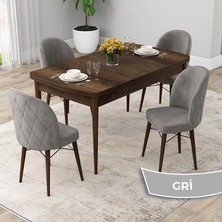 Canisa Concept Rut Serisi Açılabilir 80X132 Barok Ahşap Desen Mutfak Masası Takımı ve 4 Sandalye