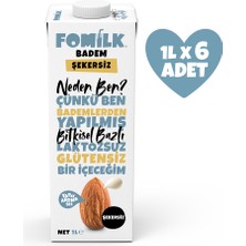 Fomilk Badem Sütü 1 L X6 Glutensiz Bitkisel Bazlı Laktozsuz Vegan Şekersiz