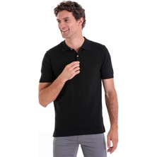 Saykı Siyah Comfort Fit Düz Polo Yaka Rayon Tişört