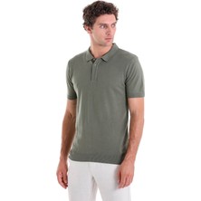 Saykı Haki Regular Fit Düz Pamuklu Polo Yaka Triko Tişört