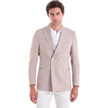 Saykı Brick Slim Fit Kruvaze Düz Basic Keten Ceket