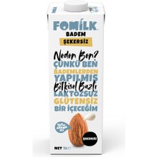 Fomilk Badem Sütü 1 L Glutensiz Bitkisel Bazlı Laktozsuz Vegan Şekersiz