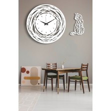 Lupokraft Dekoratif Beyaz Duvar Saati + Kedi Tablo