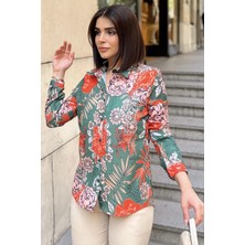 New Laviva Haki Klasik Yaka, Uzun Kol, Digital Baskılı Kumaş, Regular Kalıp/kesim, Gömlek