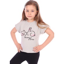 Toontoy Kız Bebek Tavşan Baskılı Nakışlı Tişört