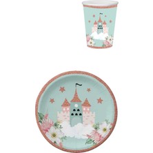 Le Mabelle Mint Şato Baskılı 8'li Tabak Bardak Set