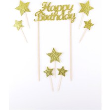 Le Mabelle Altın  Happy Birthday Yıldız Pasta Süsü