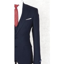 Jan Carlucci Slim Fit Sivri Yaka-Çift Yırtmaç Lacivert Drop 6 Yelekli Takım Elbise