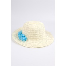 Le Mabelle Mavi  Çiçek Detaylı Kız Çocuk Hasır Şapka