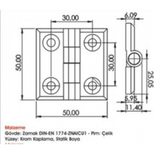 Sermak Sermak Yaprak Menteşe 421 V1 50X50 mm Gri