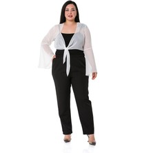 Disentis Modest Büyük Beden Ispanyol Kollu Önü Bağlamalı Şifon Beyaz Bolero
