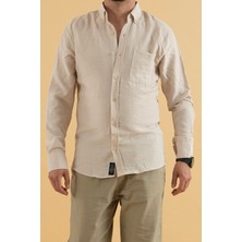 Reynard Erkek Slim Fit Viskon Keten Gömlek Taş Rengi