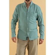 Reynard Erkek Mint Yeşil Slim Fit Viskon Keten Gömlek Günlük Stil Uzun Kol