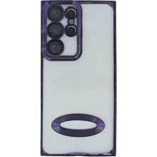 Plus Samsung S22 Ultra ile Uyumlu Roma Lensli Lazer Slot Şeffaf Kılıf
