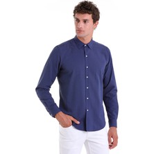 Hatemoğlu Lacivert D. Comfort Fit Desenli Pamuklu Slim Yaka Uzun Kollu Klasik Gömlek