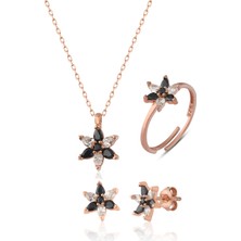 Zanaat Silver 925 Ayar Gümüş Rose Kaplama Nilüfer Çiçeği Takım & Seti