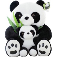 Hainan Shenda 25CM Oturmuş Anne ve Bebek Panda Peluş Oyuncak - Siyah / Beyaz (Yurt Dışından)