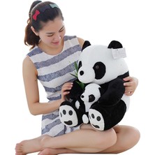 Hainan Shenda 25CM Oturmuş Anne ve Bebek Panda Peluş Oyuncak - Siyah / Beyaz (Yurt Dışından)