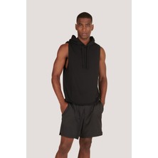 Zinde LIFE P-005672-ERKEK Kapüşonlu Kolsuz Rahat Kesim Sıfır Kol Pamuklu Casual Spor T-Shirt - Tişört-Siyah