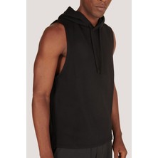 Zinde LIFE P-005672-ERKEK Kapüşonlu Kolsuz Rahat Kesim Sıfır Kol Pamuklu Casual Spor T-Shirt - Tişört-Siyah