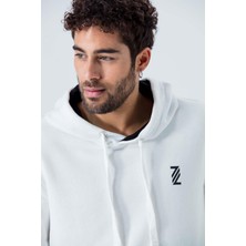 Zinde LIFE P-005671-ERKEK Kapüşonlu Sweatshirt Diagonal Uzun Kollu Rahat Kesim 3 Iplik Spor Pamuklu Sweatshirt-Beyaz