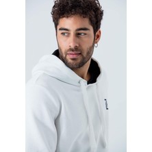 Zinde LIFE P-005671-ERKEK Kapüşonlu Sweatshirt Diagonal Uzun Kollu Rahat Kesim 3 Iplik Spor Pamuklu Sweatshirt-Beyaz