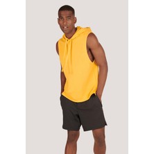 Zinde LIFE P-005672-ERKEK Kapüşonlu Kolsuz Rahat Kesim Sıfır Kol Pamuklu Casual Spor T-Shirt - Tişört-Hardal