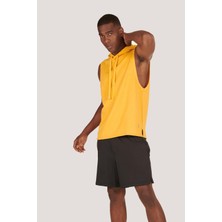 Zinde LIFE P-005672-ERKEK Kapüşonlu Kolsuz Rahat Kesim Sıfır Kol Pamuklu Casual Spor T-Shirt - Tişört-Hardal