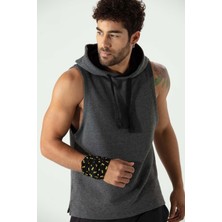 Zinde LIFE P-005672-ERKEK Kapüşonlu Kolsuz Rahat Kesim Sıfır Kol Pamuklu Casual Spor T-Shirt - Tişört-Antra Melanj