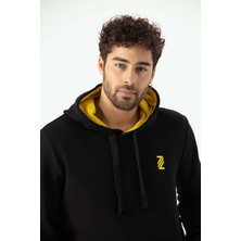 Zinde LIFE P-005671-ERKEK Kapüşonlu Sweatshirt Diagonal Uzun Kollu Rahat Kesim 3 Iplik Spor Pamuklu Sweatshirt-Siyah