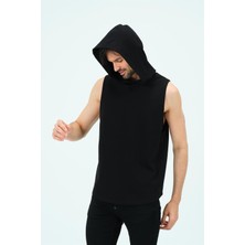 Zinde LIFE P-006690-ERKEK Kapüşonlu Kolsuz Sıfır Kol Pamuklu 2 Iplik Spor Sweatshirt  / T-Shirt-Siyah