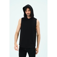 Zinde LIFE P-006690-ERKEK Kapüşonlu Kolsuz Sıfır Kol Pamuklu 2 Iplik Spor Sweatshirt  / T-Shirt-Siyah