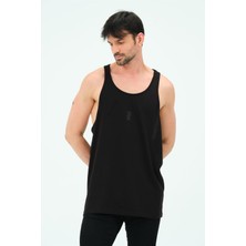 Zinde LIFE P-006577-ERKEK Pamuklu Bisiklet Yaka Fitness Kolsuz Spor Atleti-Siyah