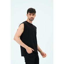 Zinde LIFE P-006689-ERKEK Kolsuz Oversize Esnek Pamuklu 2 Iplik Spor Sweat / T-Shirt/atlet-Siyah