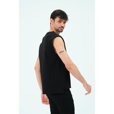 Zinde LIFE P-006689-ERKEK Kolsuz Oversize Esnek Pamuklu 2 Iplik Spor Sweat / T-Shirt/atlet-Siyah