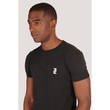 Zinde LIFE P-005961-ERKEK %100 Pamuklu Bisiklet Yaka Kısa Kol Rahat Kesim Casual Spor T-Shirt - Tişört-Siyah