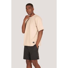 Zinde LIFE P-005654-ERKEK 100% Pamuklu Oversize  Kısa Kol T-Shirt-Bej