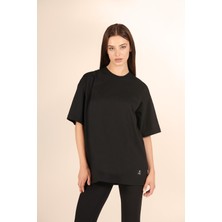 Zinde LIFE P-005478-KADIN 100% Pamuklu Oversize  Kısa Kol T-Shirt-Siyah